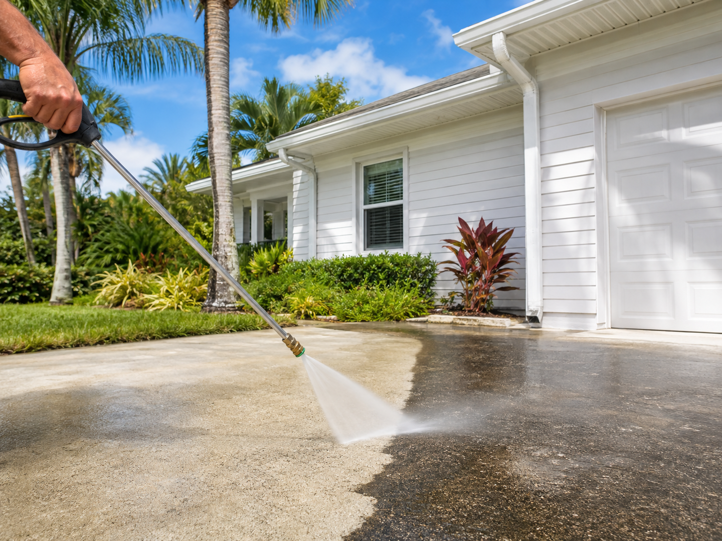Driveway being restored with pressure washing